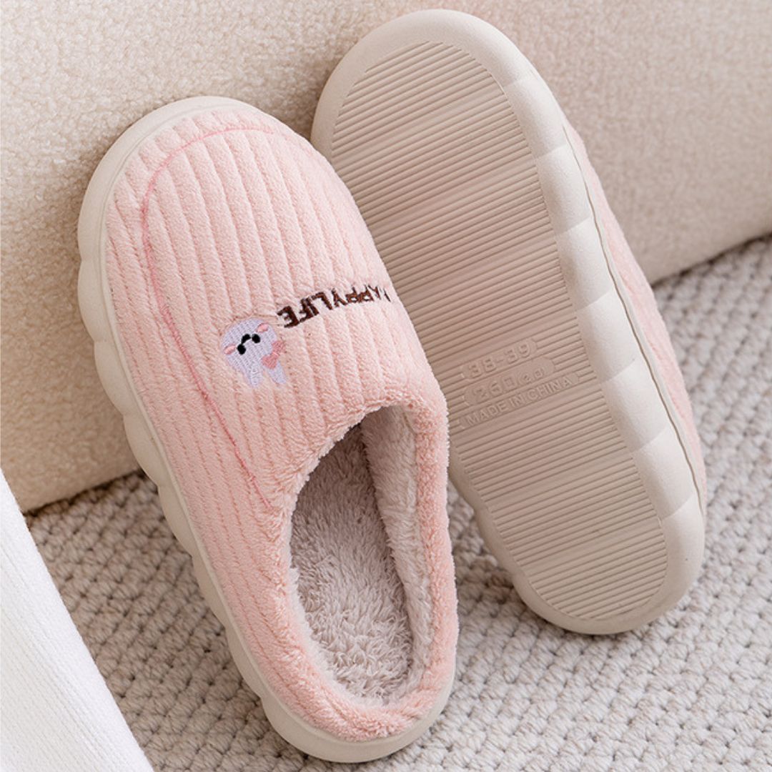 Short-Pile Plush Thick-Sole Indoor Slippers