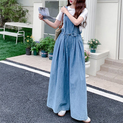 Casual Lazy Style Wide Leg Cinched Waist Jumpsuit