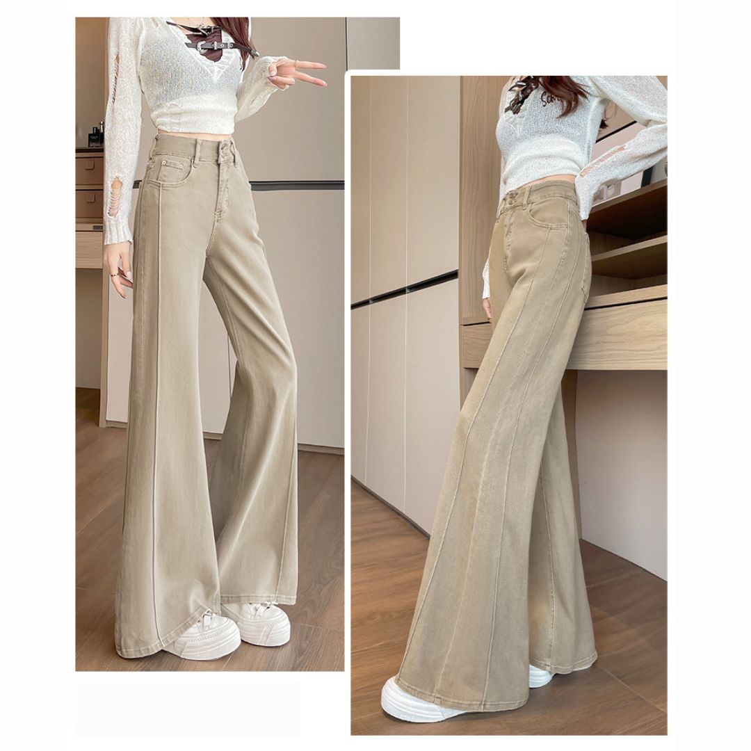 Milk Tea Color High Waist Stretch Flare Pants