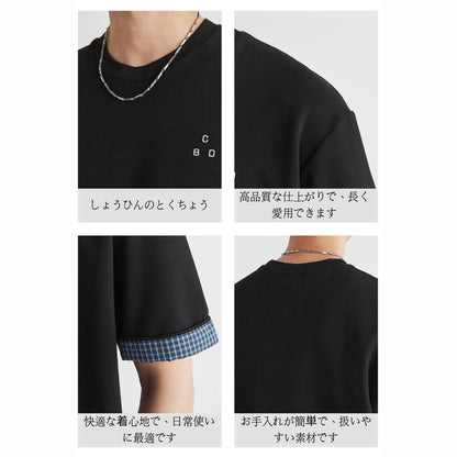 Plaid Rolled Cuff Patchwork T Shirt