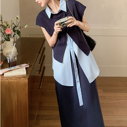 Deep Navy Irregular Shirt Set Dress
