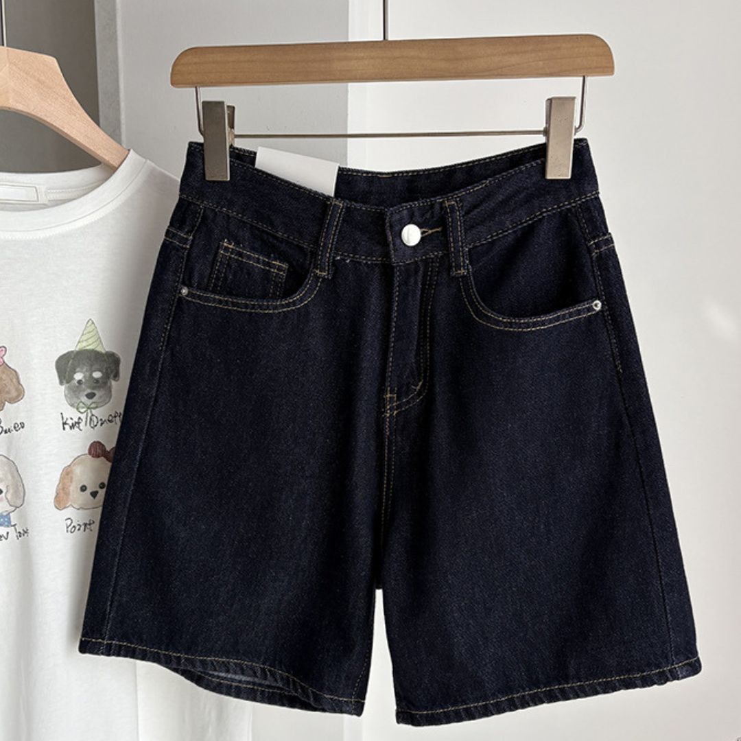 High Waist Straight Leg Casual Denim Shorts