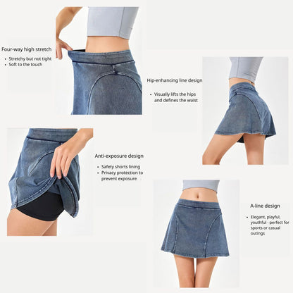 Denim-Look Two-in-One Yoga Fitness Shorts