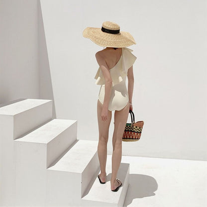Ruffled One Shoulder Sexy Swimsuit