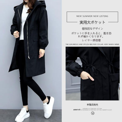 Japanese-Style Loose Fit Hooded Mid-Length Coat