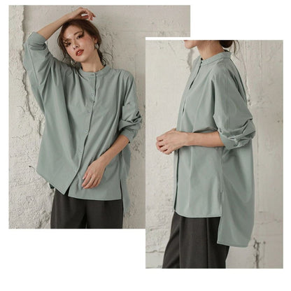 蝙蝠袖寬鬆立領開叉襯衣