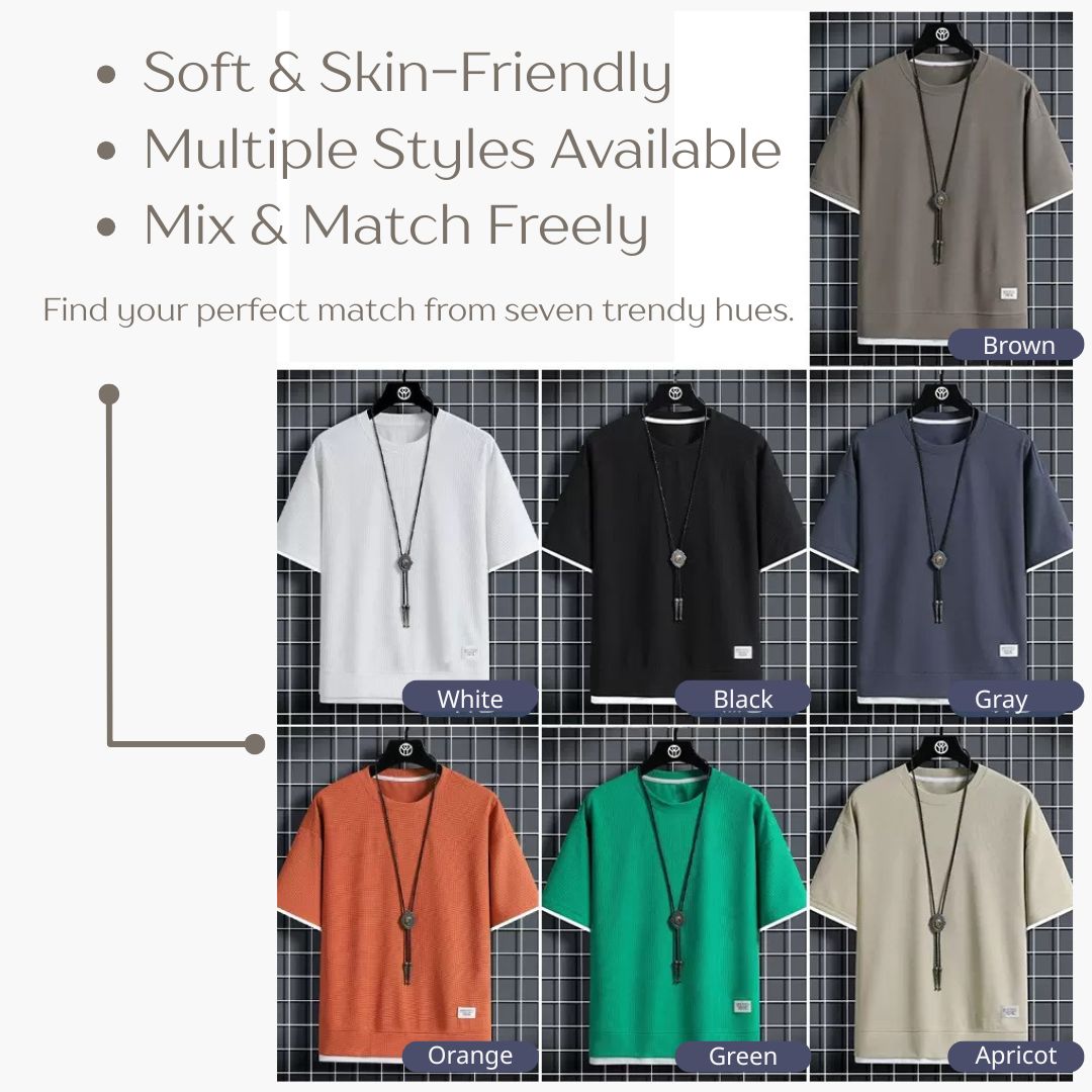 フェイクツーピースクルーネックTシャツ（最低2枚） 
