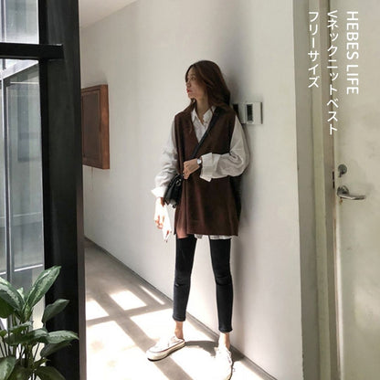 Japanese-style V-Neck Knit Vest