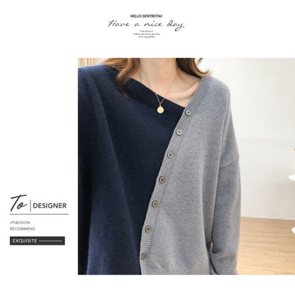 Japanese-style Asymmetrical Color-Block Knit Sweater