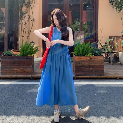 Ruched Vintage Sleeveless Midi Tank Dress