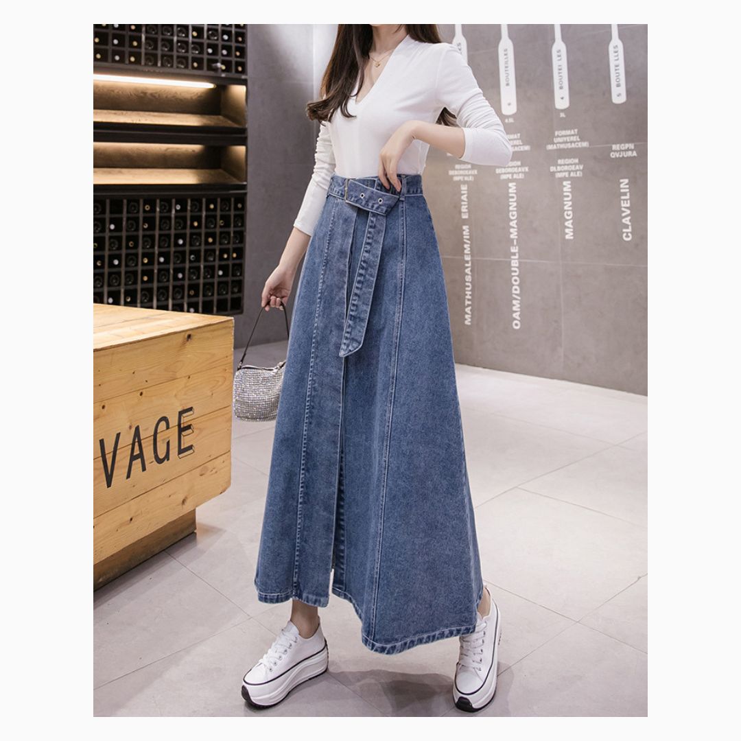 New High-Waisted Denim Skirt