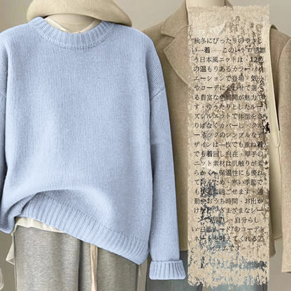 Japanese-style crew-neck oversized knit sweater