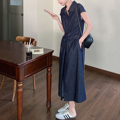 Minimalist Tie Waist Denim Dress