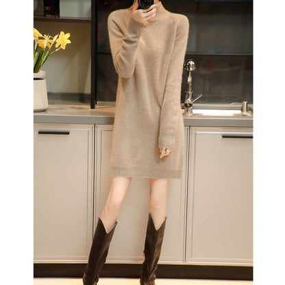 Loose-Fit Half-Turtleneck Knit Dress