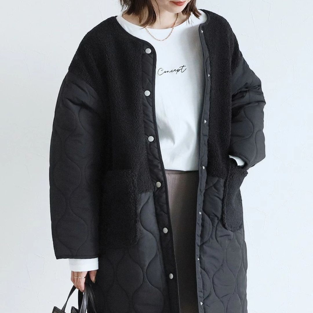 Japanese-Style Cotton Blend Mid-Length Jacket with Paneling