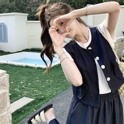 Minimalist Vest & Long Skirt Three Piece Set