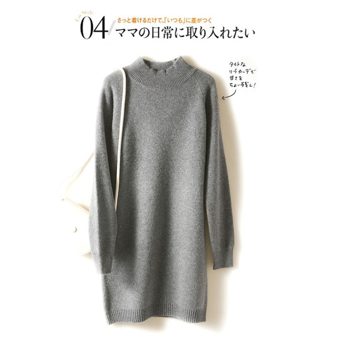 Loose-Fit Half-Turtleneck Knit Dress