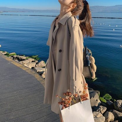 Classic Double Breasted Pleated Flowing Coat