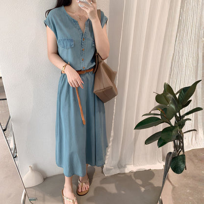 V Neck Lightweight Vintage Denim Dress