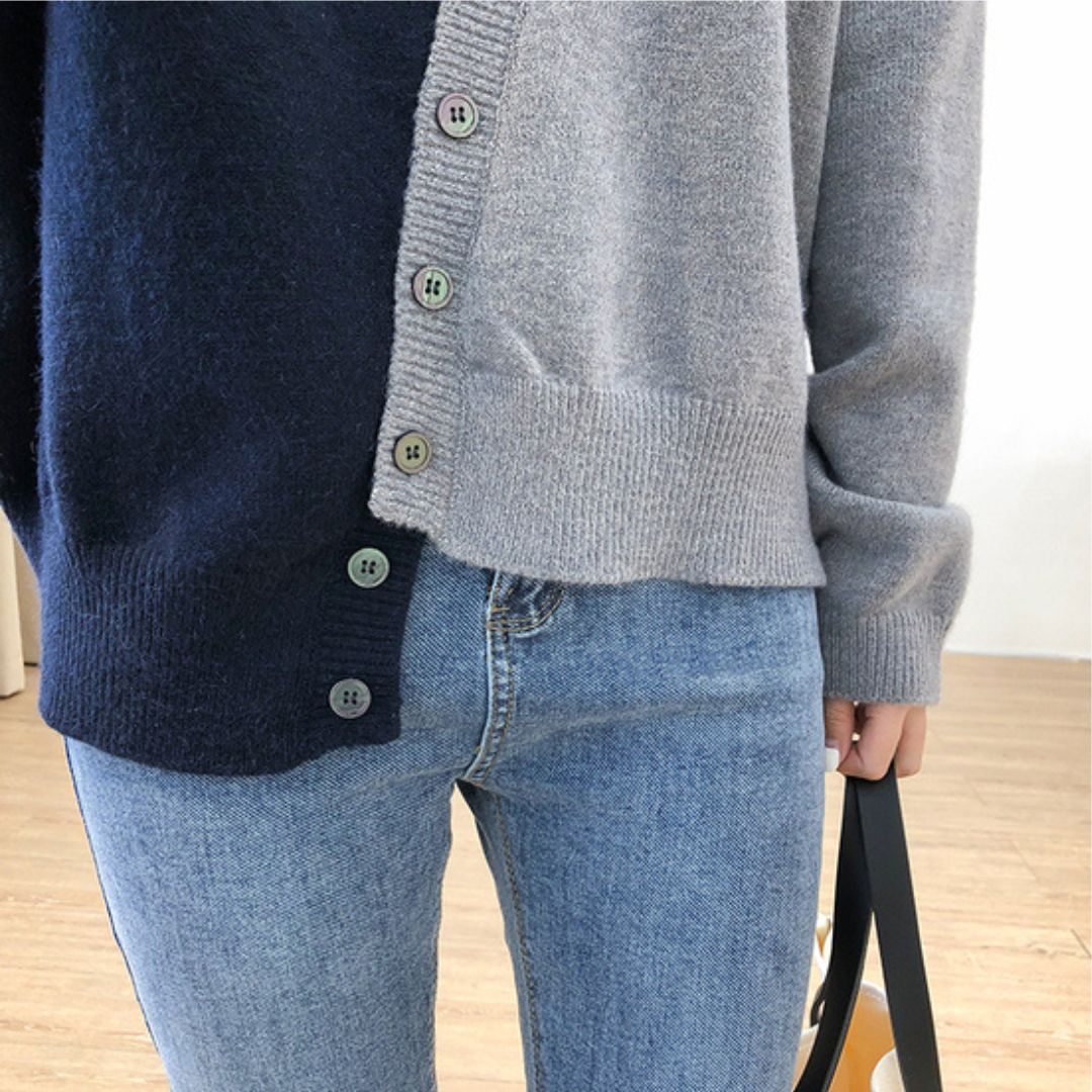 Japanese-style Asymmetrical Color-Block Knit Sweater