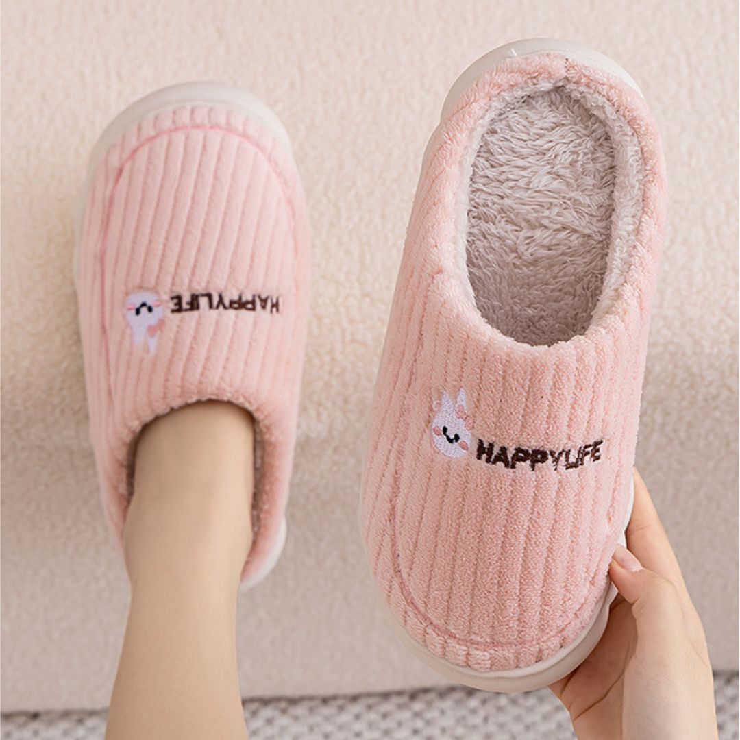 Short-Pile Plush Thick-Sole Indoor Slippers