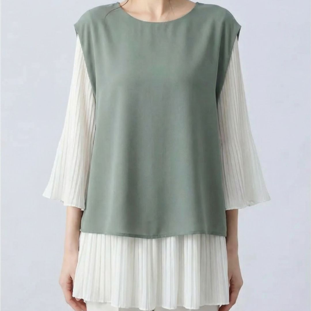 Japanese Style Layered Panel Pleated Blouse