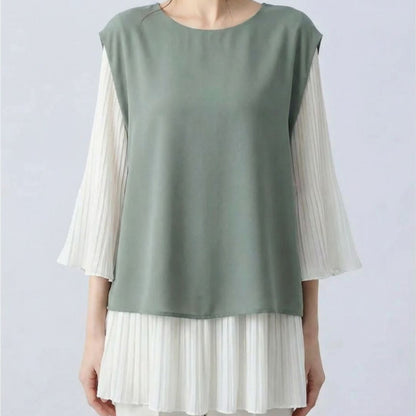 Japanese Style Layered Panel Pleated Blouse