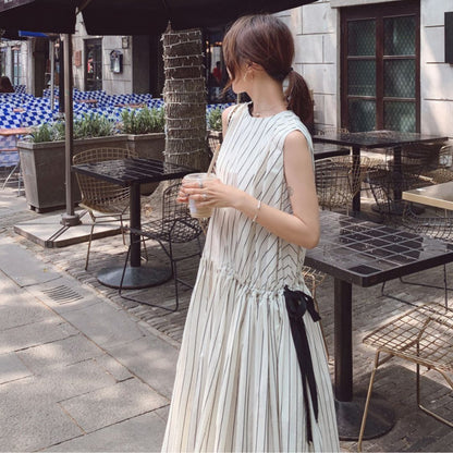 French Style Striped Bow Dress