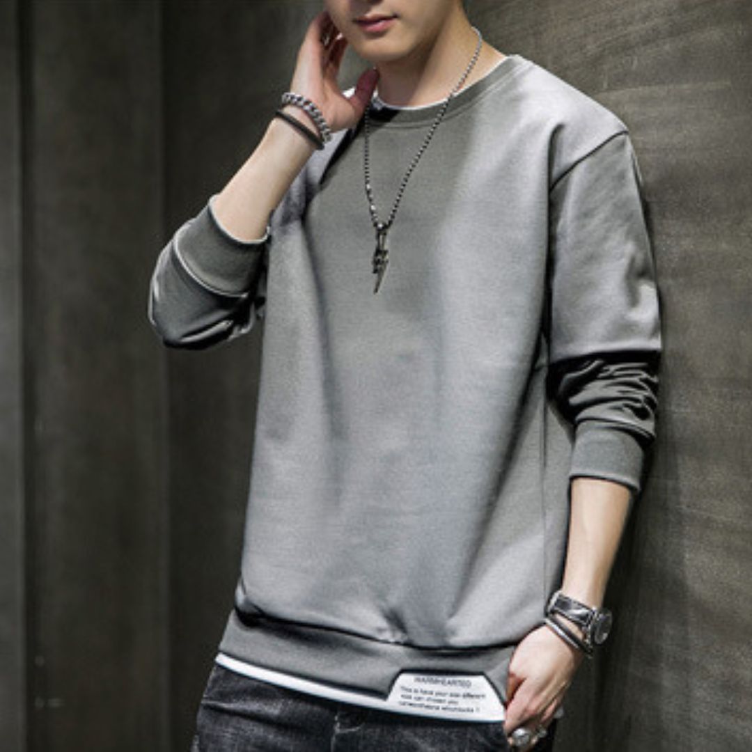 Men's Round-Neck Faux-Layered Sweatshirt