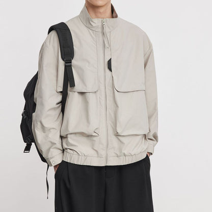 Double Pocket Stand Collar Work Jacket