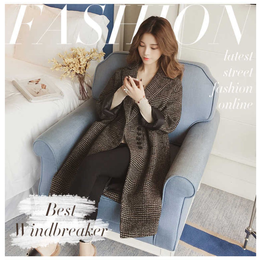 冬にぴったりのミドル丈チェック柄ウールコート