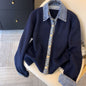 Denim Collar Patch Knit Sweater