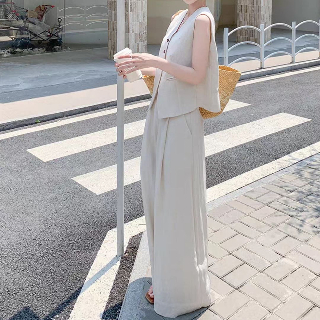 Suit Vest + Wide Leg Pants Two Piece Set
