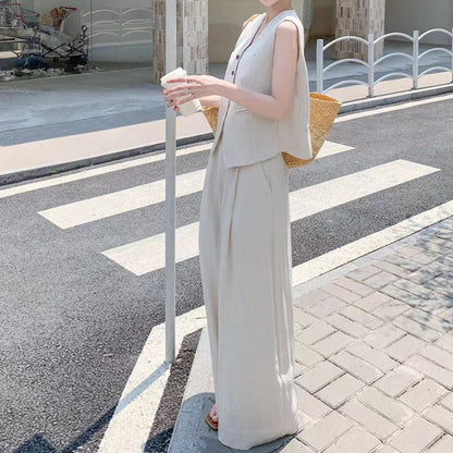 Suit Vest + Wide Leg Pants Two Piece Set