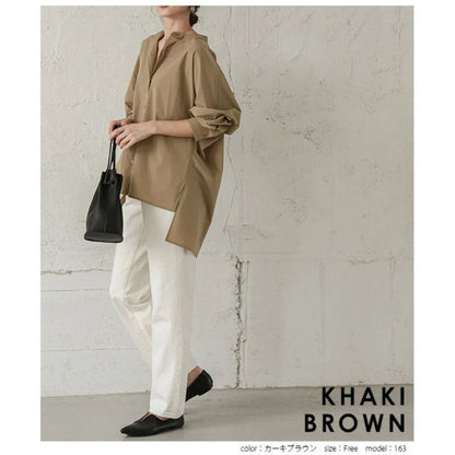 蝙蝠袖寬鬆立領開叉襯衣