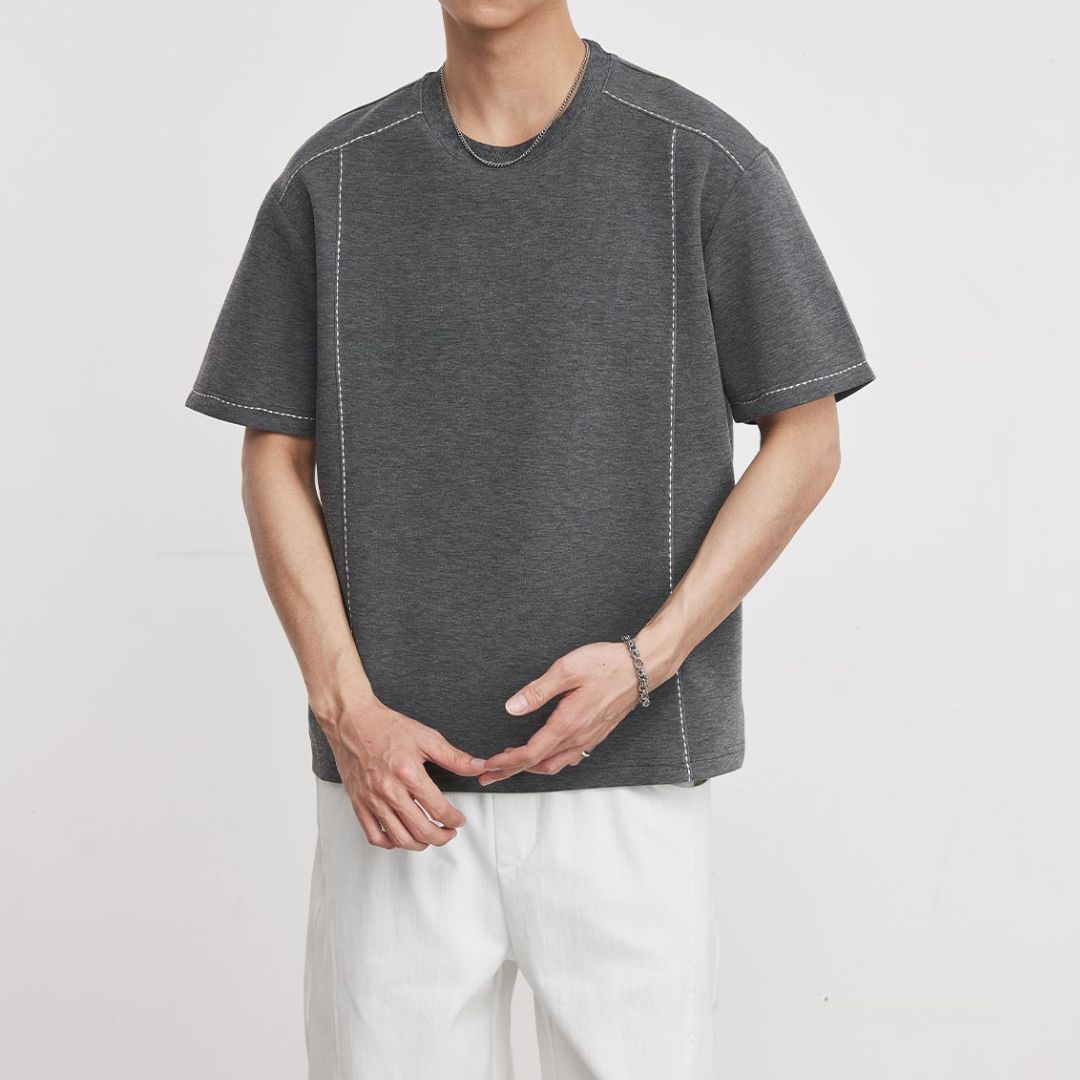 破線デザイン半袖Tシャツ