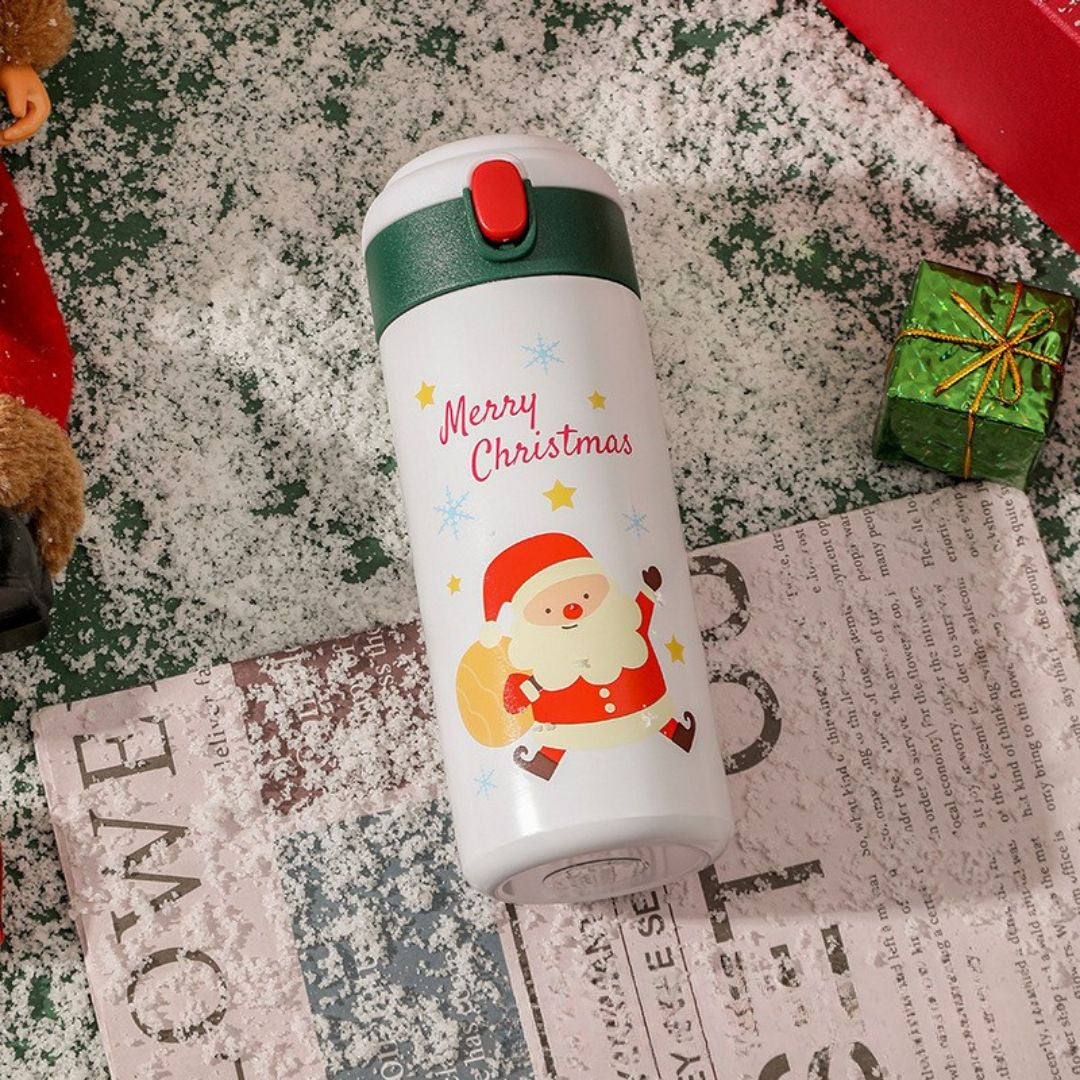Christmas-themed Insulated Tumbler with Straw