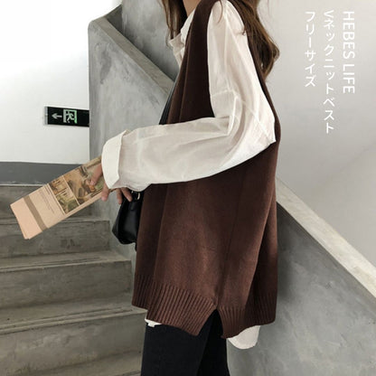 Japanese-style V-Neck Knit Vest