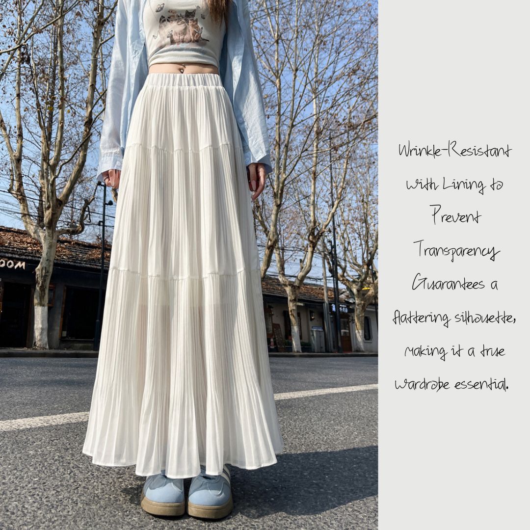 Spring-Summer High-Waist Flowy Pleated Maxi Skirt