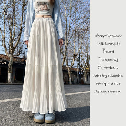 Spring-Summer High-Waist Flowy Pleated Maxi Skirt