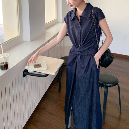 Minimalist Tie Waist Denim Dress