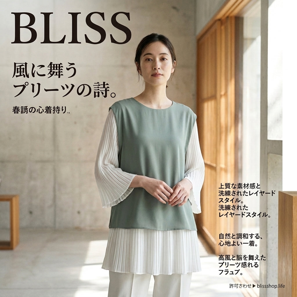 Japanese Style Layered Panel Pleated Blouse