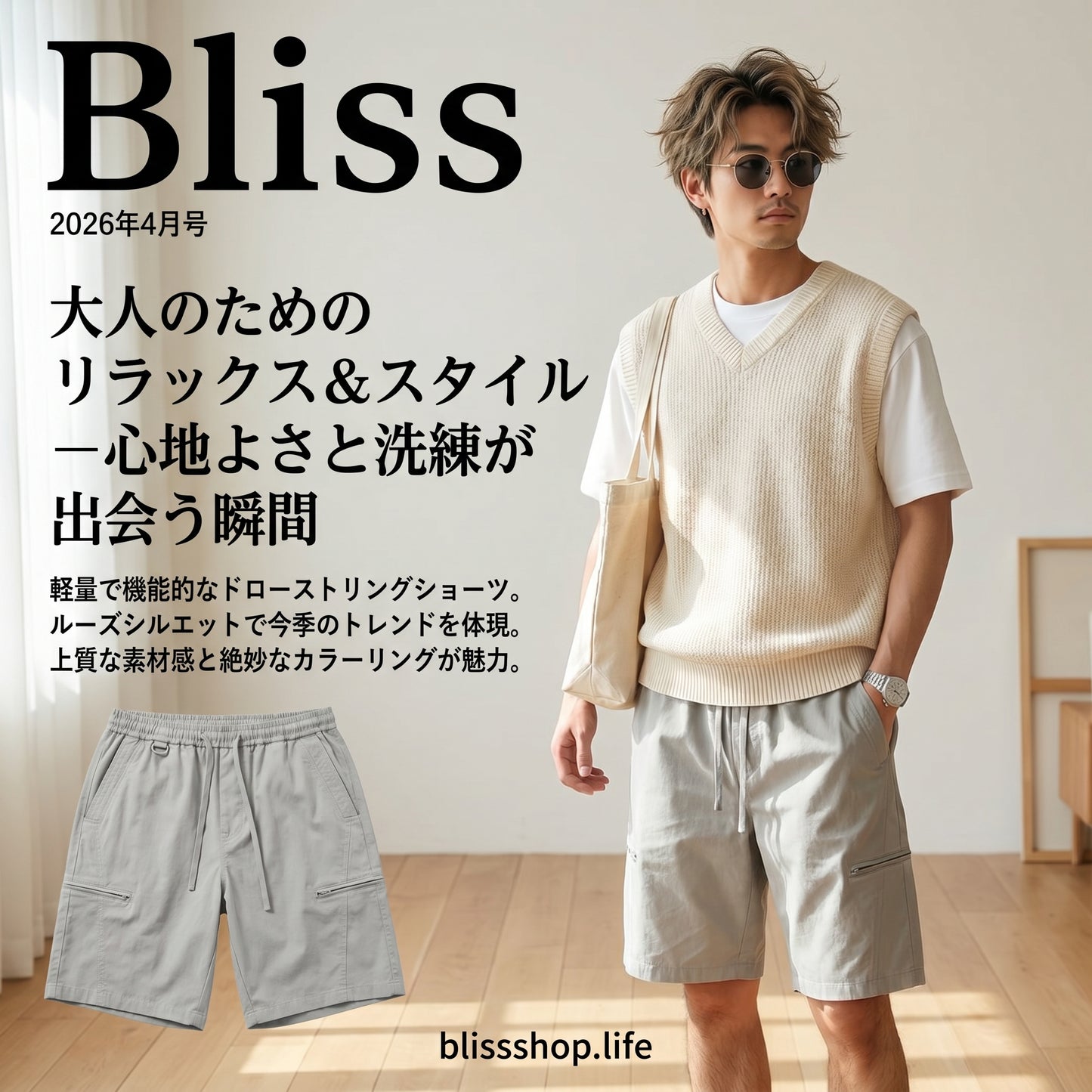 メンズ ルーズドローストリング 軽量パンツ 