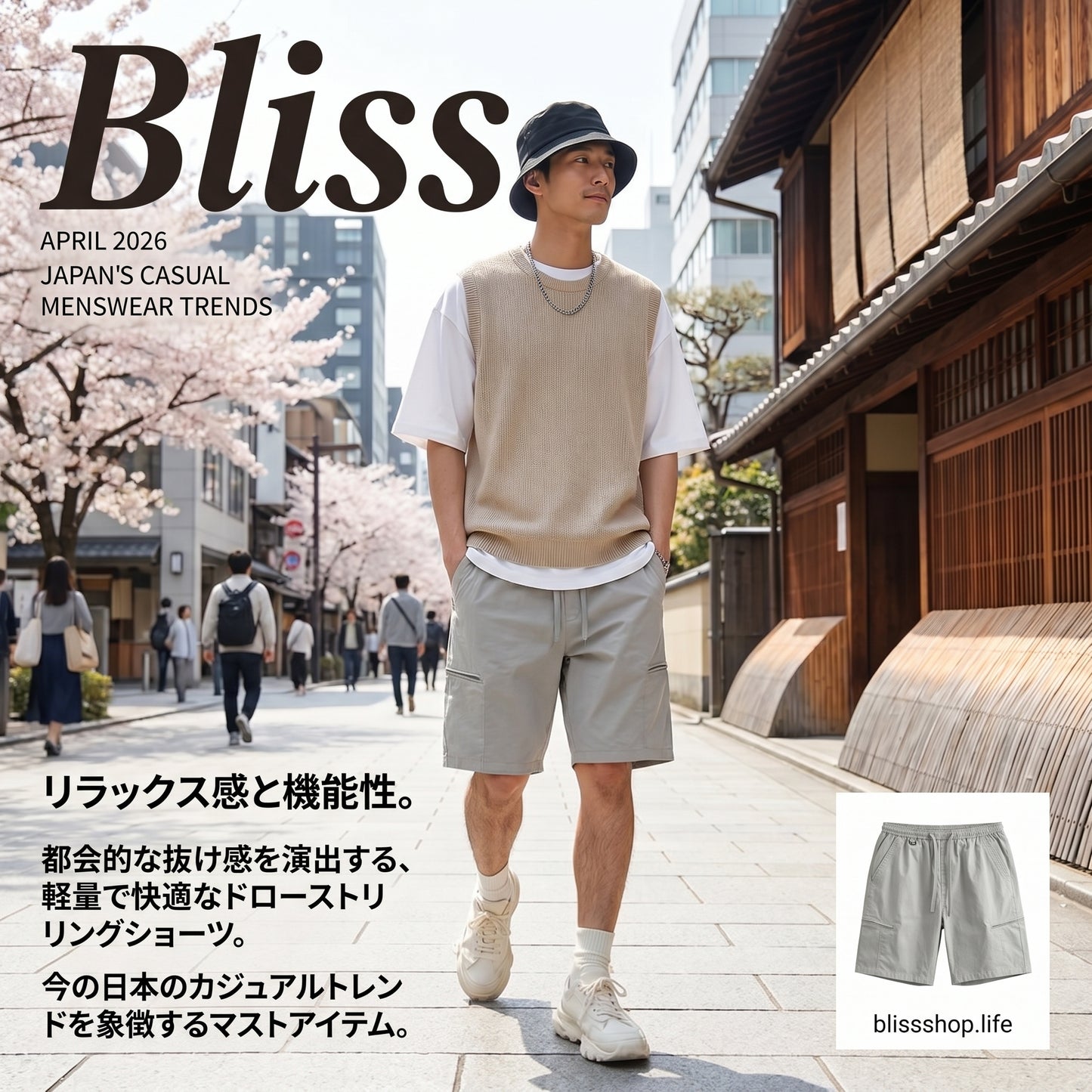 メンズ ルーズドローストリング 軽量パンツ 