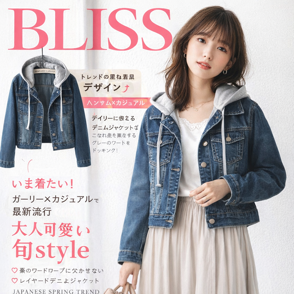 スリムフィットフード付きデニムジャケット