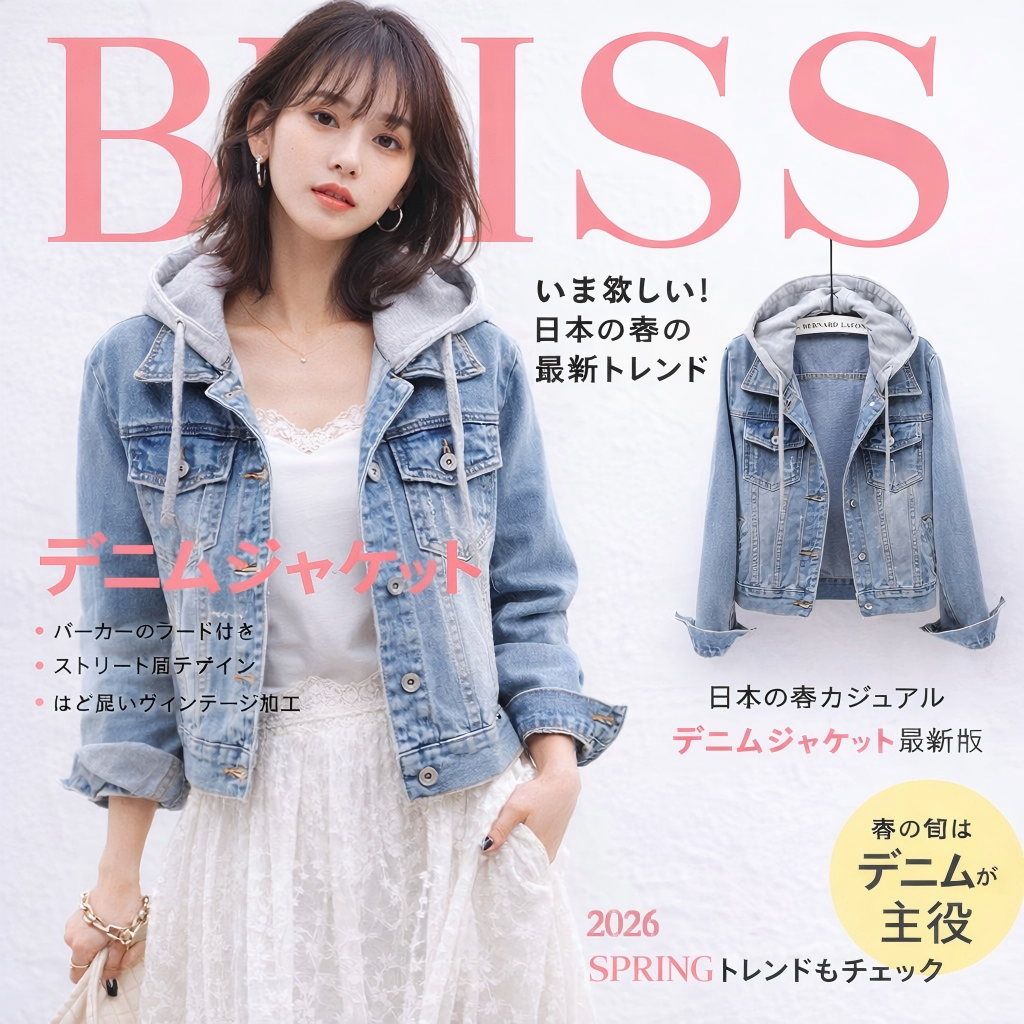 スリムフィットフード付きデニムジャケット