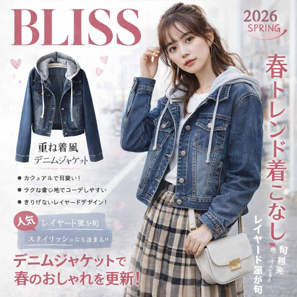 スリムフィットフード付きデニムジャケット