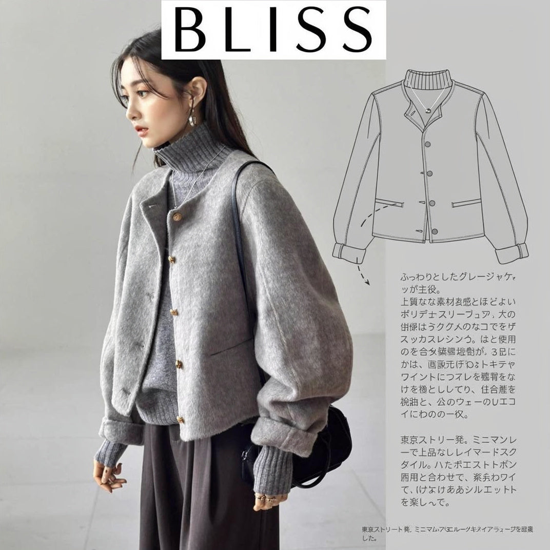 プレミアム グレー ブークレ ショート ジャケット 