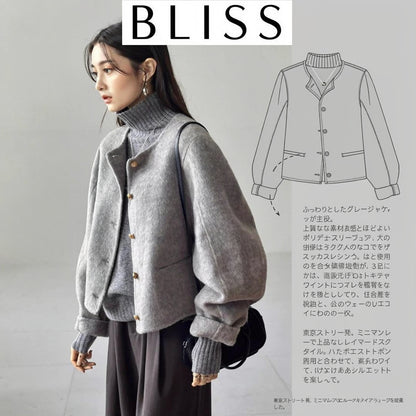 プレミアム グレー ブークレ ショート ジャケット 