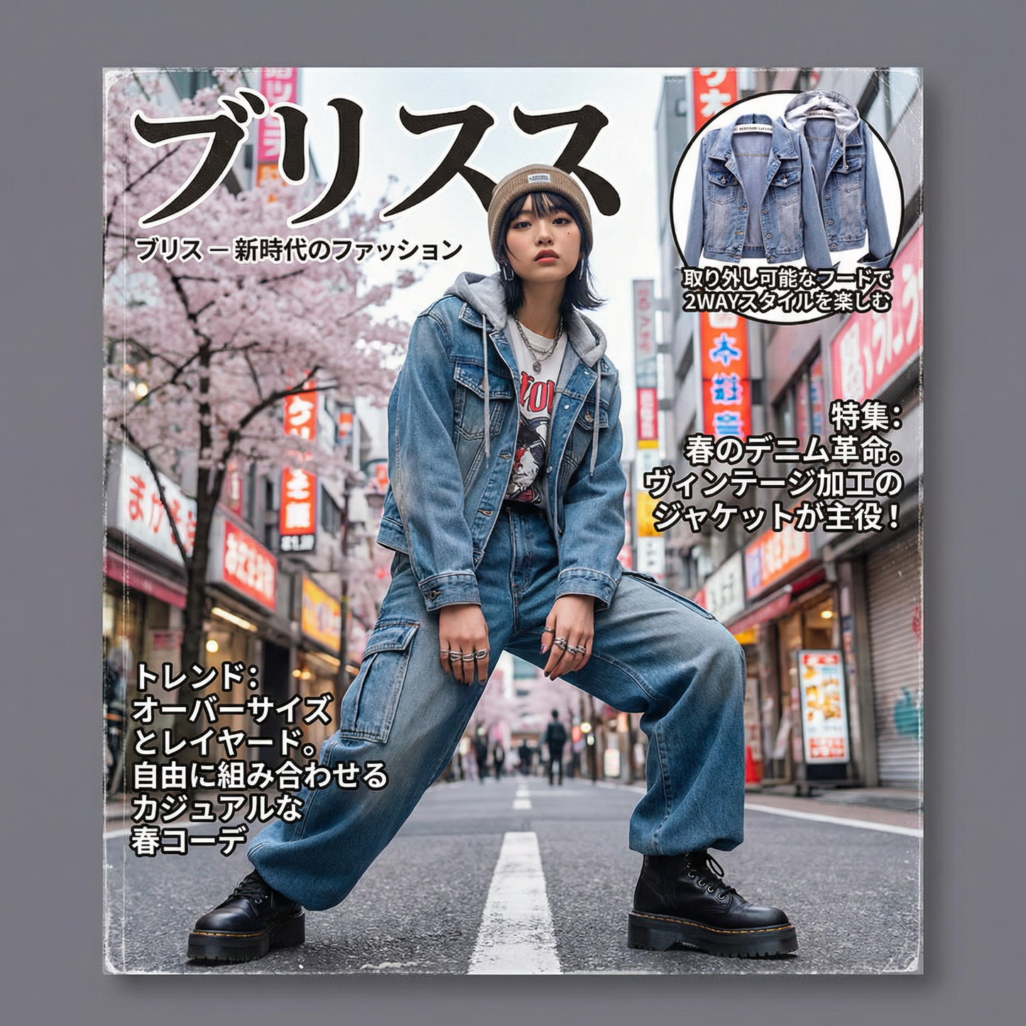 スリムフィットフード付きデニムジャケット